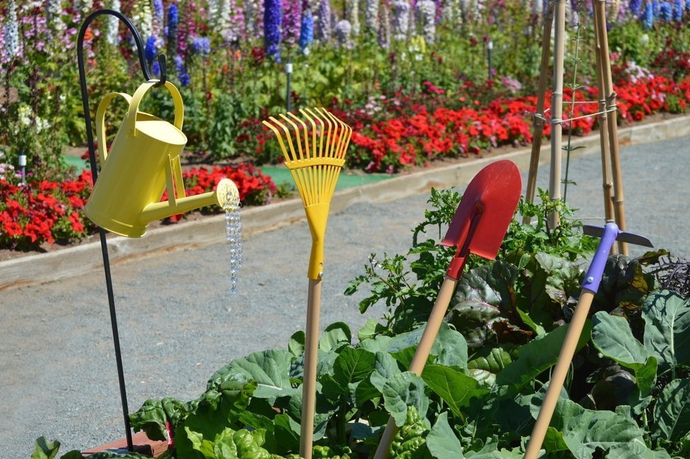 a shrub rake along with hoe and shovel are important garden tools