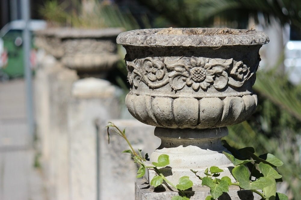 concrete flower pots are heavy and can be ornate