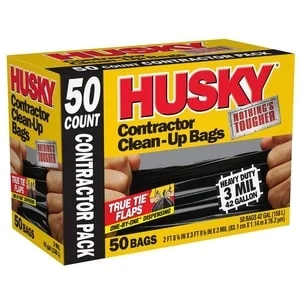husky contractor bags, 3mil, 50 pack