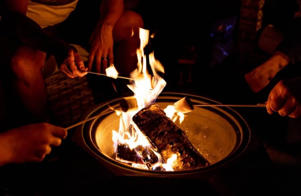smores toasting over a small campfire