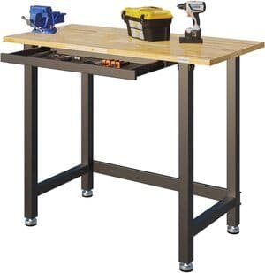 fleximount workbench pictured with drill and vise on top