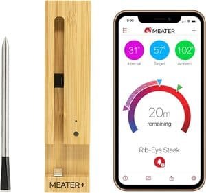 meater plus top ranked meat thermometer includes a cell phone app for monitoring meat on the grill